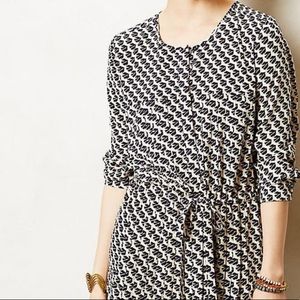 Anthropologie navy crane bird print blouse